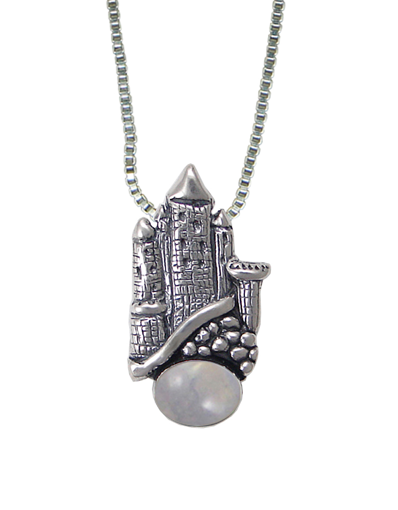 Sterling Silver Castle Pendant With the Clouds And Rainbow Moonstone